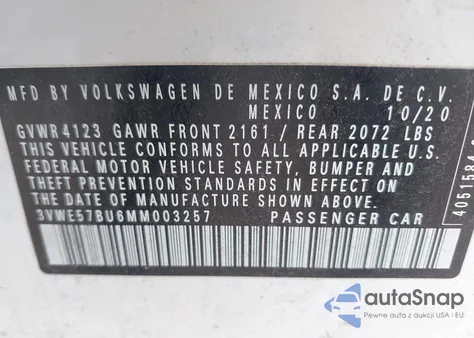 2021 Volkswagen Jetta Sel z USA, uszkodzony, nr VIN 3VWE57BU6MM003257